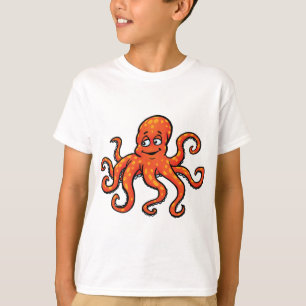 Orange Octopus Cartoon Ocean Sea Creature T-Shirt