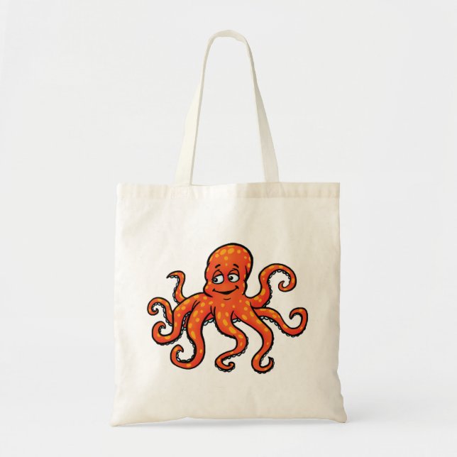Orange Octopus Cartoon Ocean Sea Creature Tote Bag (Front)