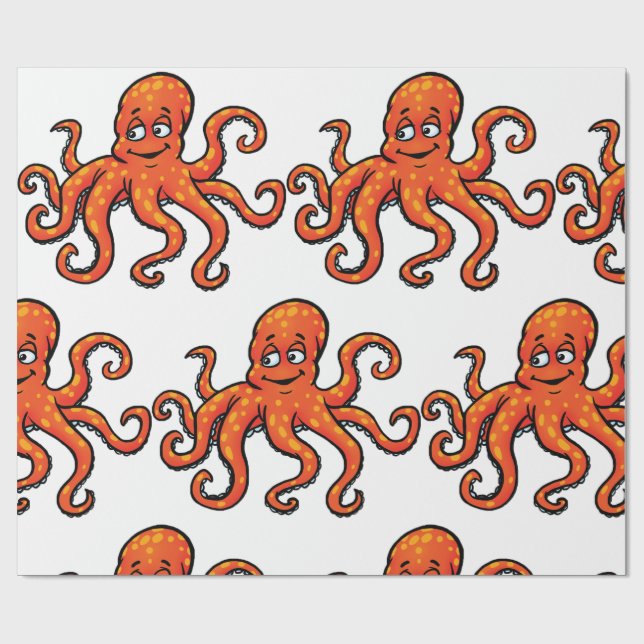 Orange Octopus Cartoon Ocean Sea Creature Wrapping Paper (Flat)
