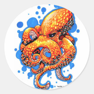 orange octopus classic round sticker