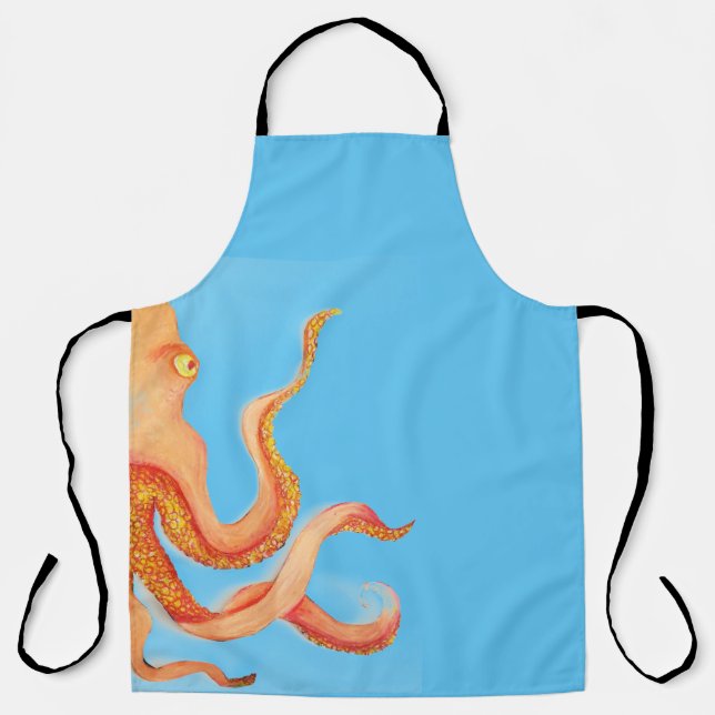 orange octopus on blue apron (Front)