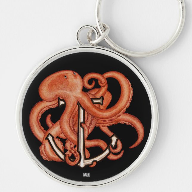 Orange Octopus Over Anchor Key Ring (Front)