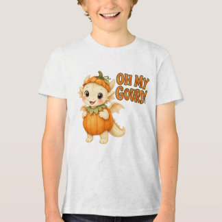 Orange Oh My Gourd! Cute Halloween Dragon Kids Tri-Blend Shirt