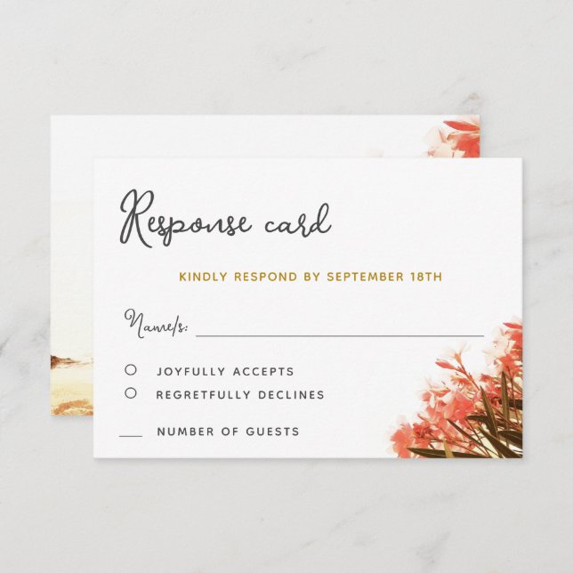 Orange Oleander Beach Floral Wedding RSVP Card (Front/Back)