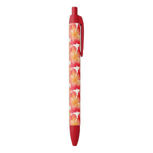 Orange Oleander Floral Pattern Black Ink Pen
