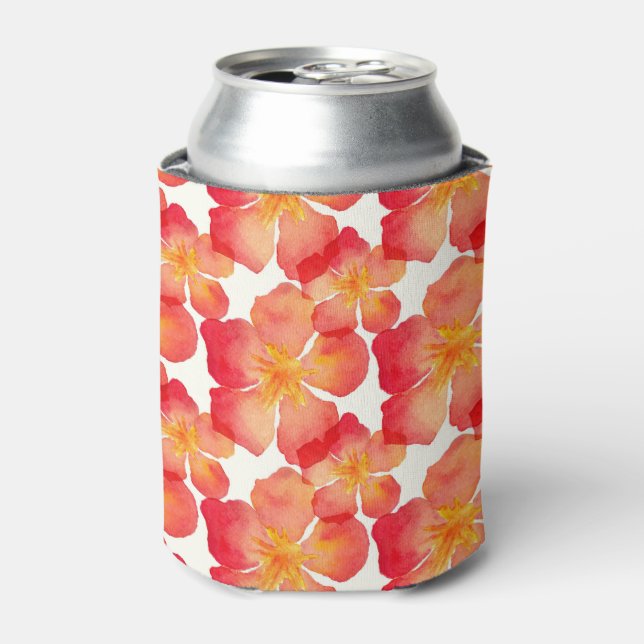 Orange Oleander Floral Pattern Can Cooler (Can Front)