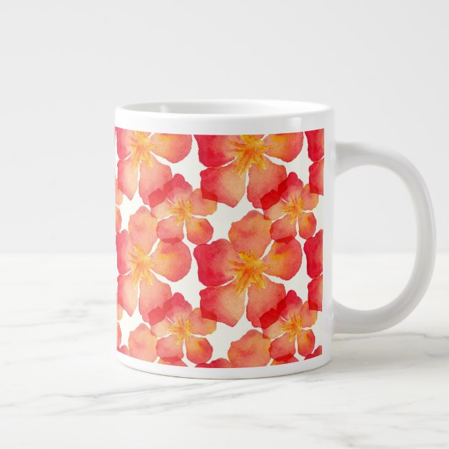 Orange Oleander Floral Pattern Large Coffee Mug (Right)