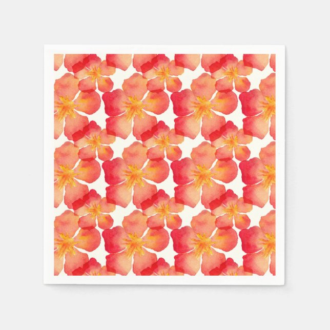 Orange Oleander Floral Pattern Napkin (Front)