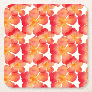 Orange Oleander Floral Pattern Square Paper Coaster