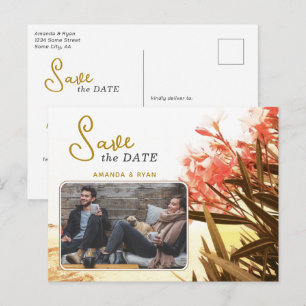 Orange Oleander Flower Photo Wedding Save the Date Announcement Postcard