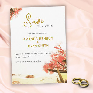 Orange Oleander Flowers Beach Wedding Save The Date