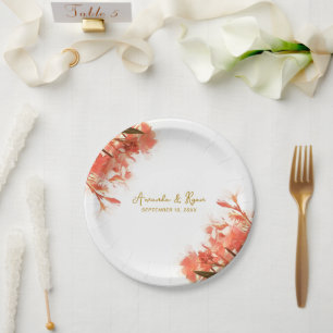 Orange Oleander Flowers Floral Beach Wedding Paper Plate