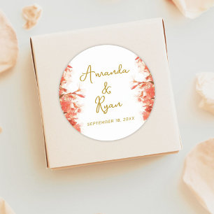 Orange Oleander Flowers Floral Script Wedding Classic Round Sticker