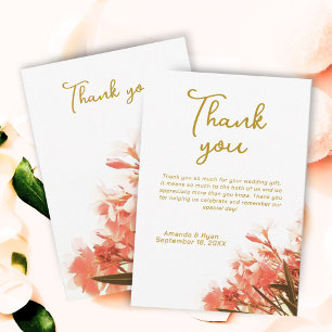 Orange Oleander Flowers Floral Script Wedding Thank You Card
