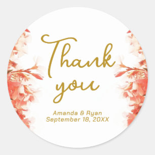 Orange Oleander Flowers Floral Thank you Classic Round Sticker