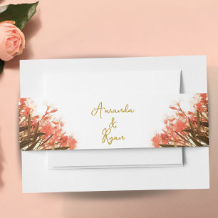 Orange Oleander Flowers Floral Wedding Invitation Belly Band
