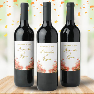 Orange Oleander Flowers Floral Wedding Wine Label