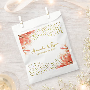 Orange Oleander Flowers Gold Glitter Wedding Favour Bags
