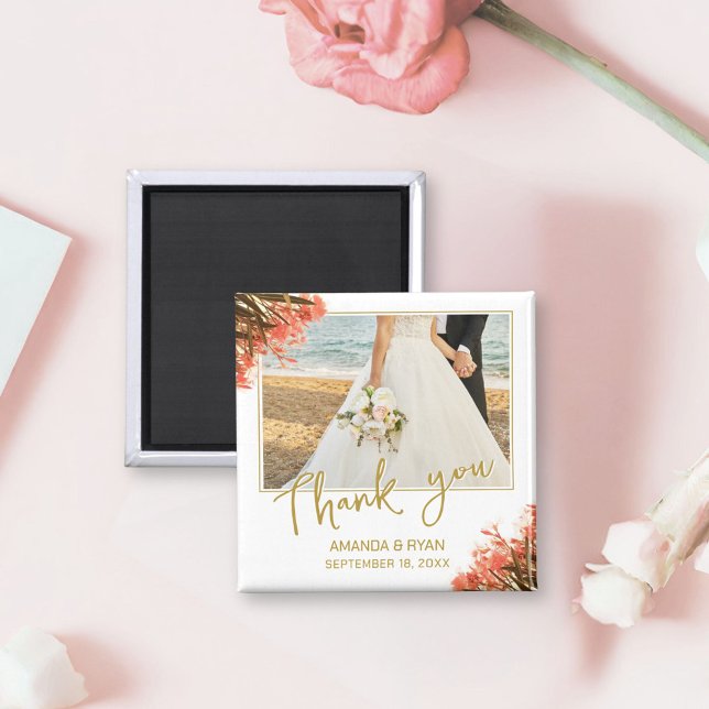 Orange Oleander Flowers Photo Thank you Wedding  Magnet (Creator Uploaded)