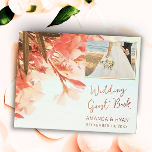 Orange Oleander Flowers Photo Wedding Guest Book