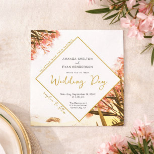 Orange Oleander on the Beach Floral Wedding Invitation