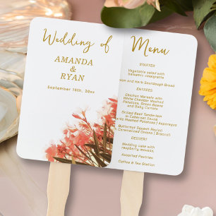 Orange Oleander on the Beach Floral Wedding Menu Hand Fan