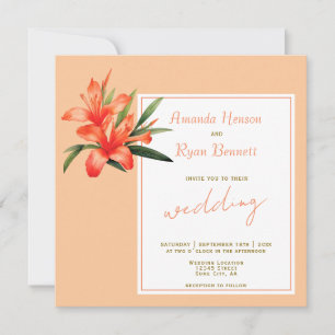 Orange Oleander Watercolor Flower Floral Wedding Invitation