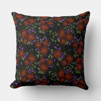 orange olive black mosaic floral pattern retro cushion