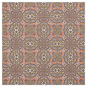 Orange Olive Green Retro Chic Nouveau Deco Pattern Fabric
