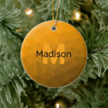 Orange ombre geometric mesh pattern Monogram Ceramic Tree Decoration<br><div class="desc">Orange ombre geometric mesh pattern Monogram Ceramic Christmas tree Ornament. Monogram Personalise with your custom initial and name. Triangle geometric mesh with light dark Orange ombre gradient modern design.</div>