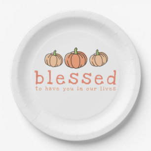Orange Ombre Pumpkins Blessed Thanksgiving Dinner Paper Plate