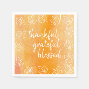 Orange Ombre Watercolor Blessed Thanksgiving Napkin