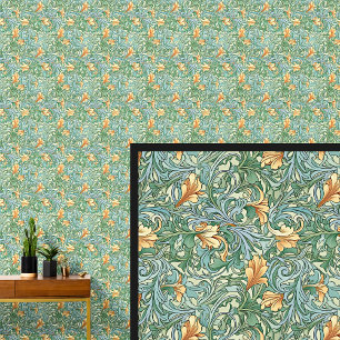 Orange on Aqua Teal Blue Art Nouveau Wallpaper