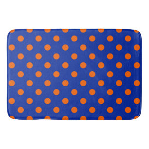 Orange On Blue Polka Dots Pattern Design Bath Mat