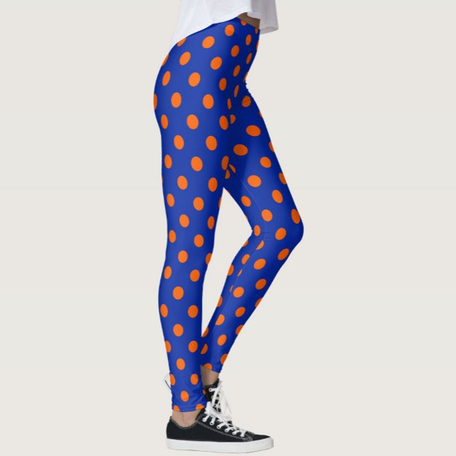 Orange On Blue Polka Dots Pattern Design  Leggings (Creator Uploaded)