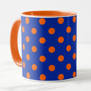 Orange On Blue Polka Dots Pattern Design Mug