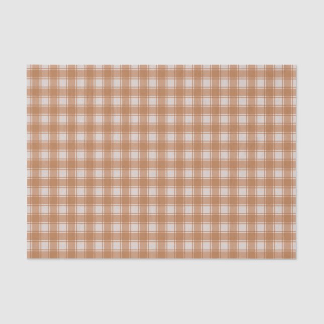 Orange on Cream Gingham Plaid Buffalo Chequered Tissue Paper (Front)