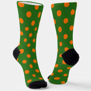 Orange On Green Polka Dots Pattern Design  Socks