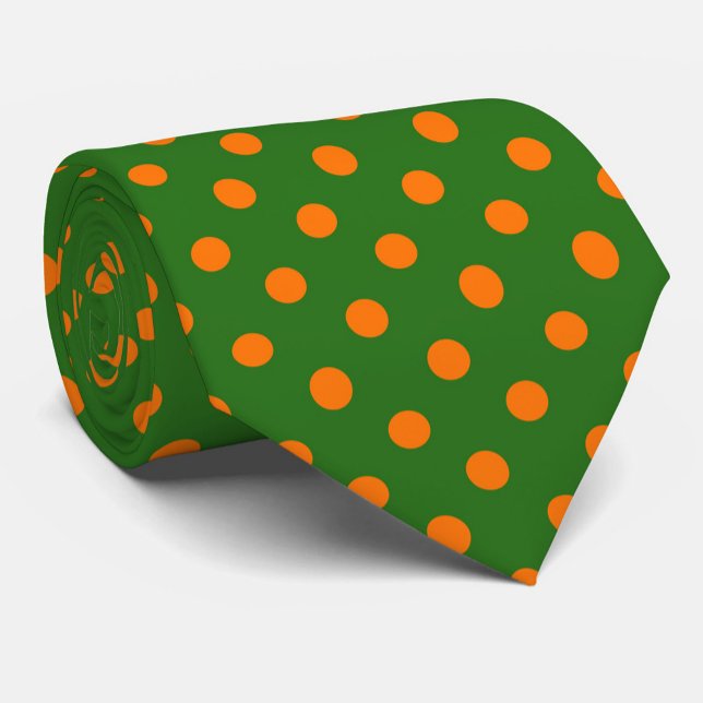 Orange On Green Polka Dots Pattern Design  Tie (Creator Uploaded)