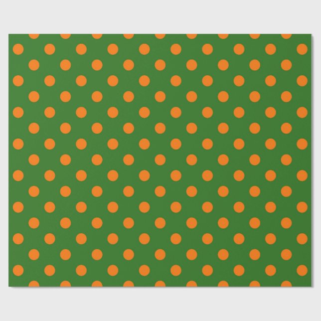 Orange On Green Polka Dots Pattern Design  Wrapping Paper (Flat)