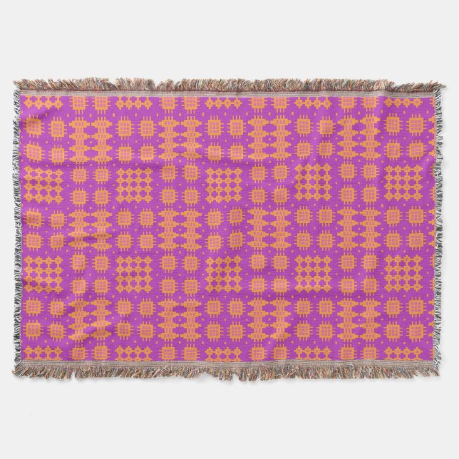 Orange on Magenta Welsh Tapestry Pattern Blanket (Front)