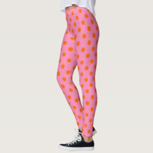 Orange On Pink Polka Dots Pattern Design Leggings