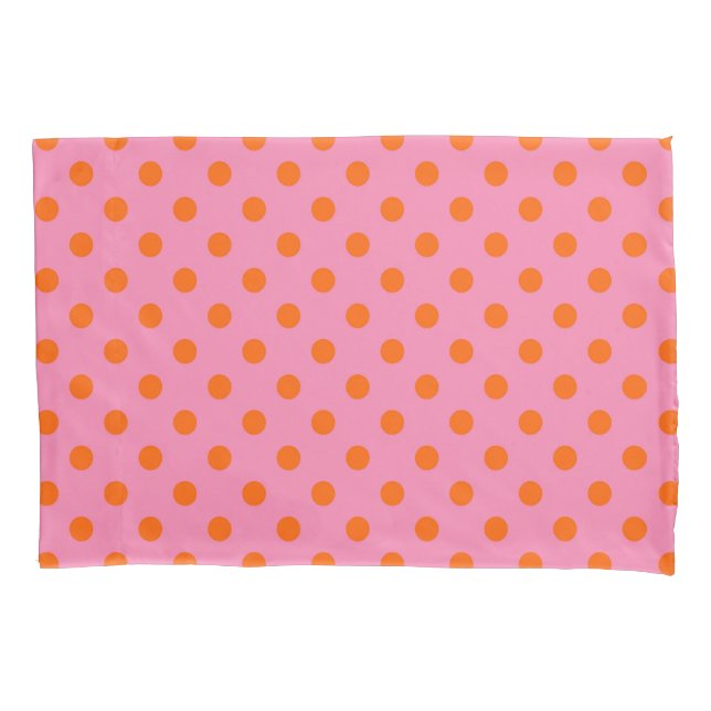 Orange On Pink Polka Dots Pattern Design Pillowcase (Front)