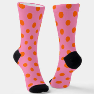Orange On Pink Polka Dots Pattern Design Socks