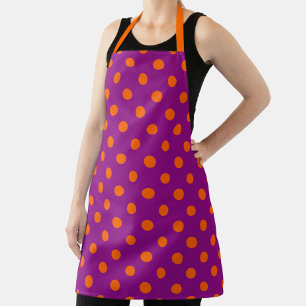 Orange On Purple Polka Dots Pattern Design Apron