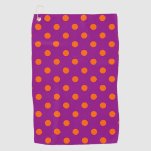 Orange On Purple Polka Dots Pattern Design Golf Towel