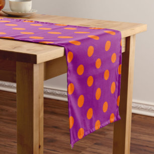 Orange On Purple Polka Dots Pattern Design Short Table Runner