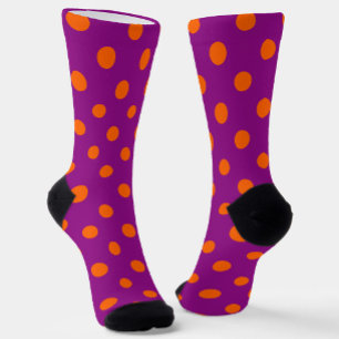 Orange On Purple Polka Dots Pattern Design Socks