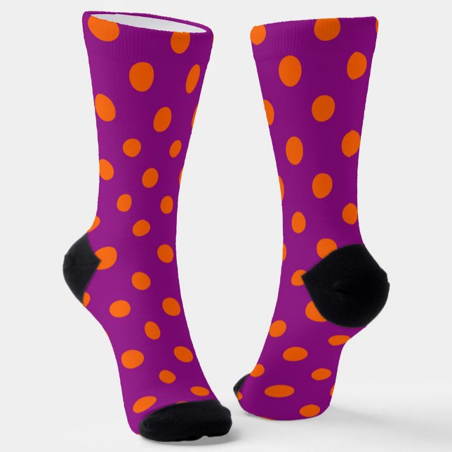 Orange On Purple Polka Dots Pattern Design Socks (Creator Uploaded)