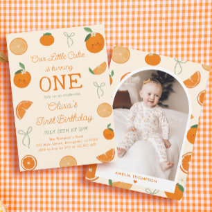 Orange One Little Cutie First Birthday Party Invitation